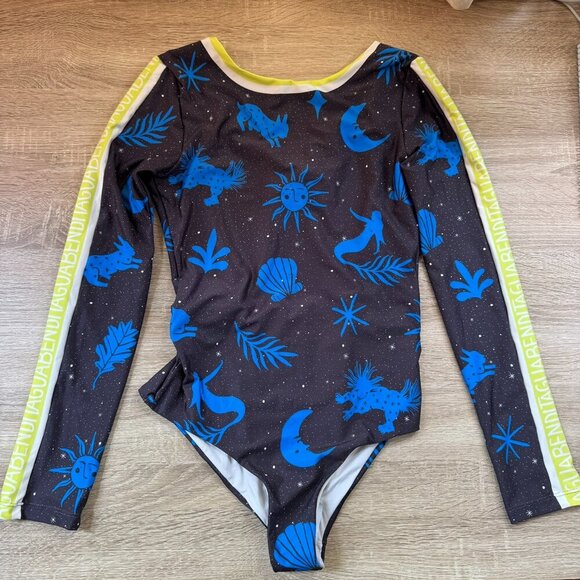 New Agua Bendita Clara Surf One Piece Long Sleeve Swimsuit Swim Black Blue Large - Picture 1 of 13
